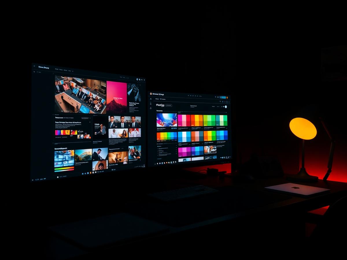 Designer reviewing a website layout and colour palette on screen