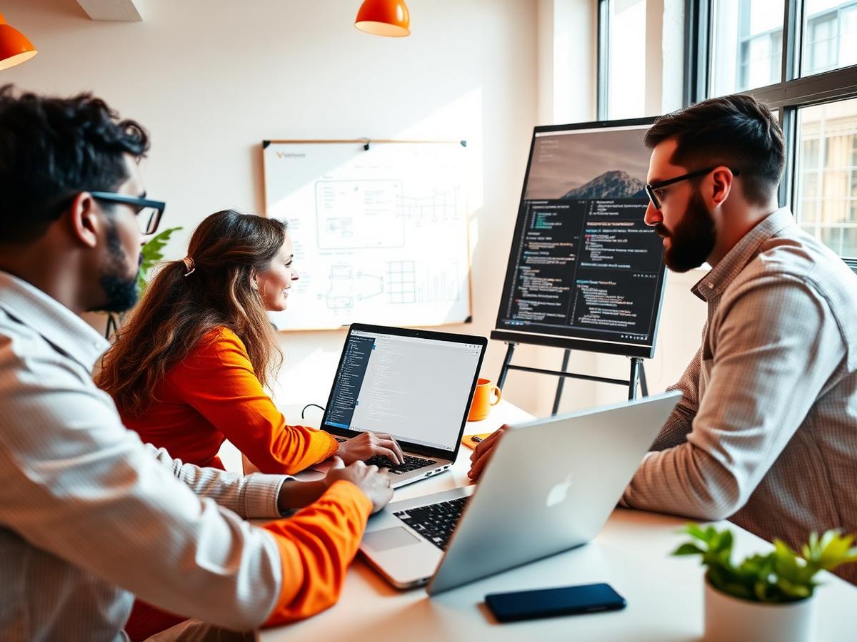 Development team reviewing code and site architecture
